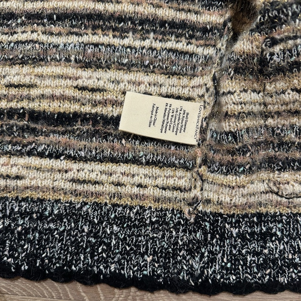 Loveshackfancy Chantria Tweed Boucle cropped cardigan with Black and gold - Picture 9 of 10